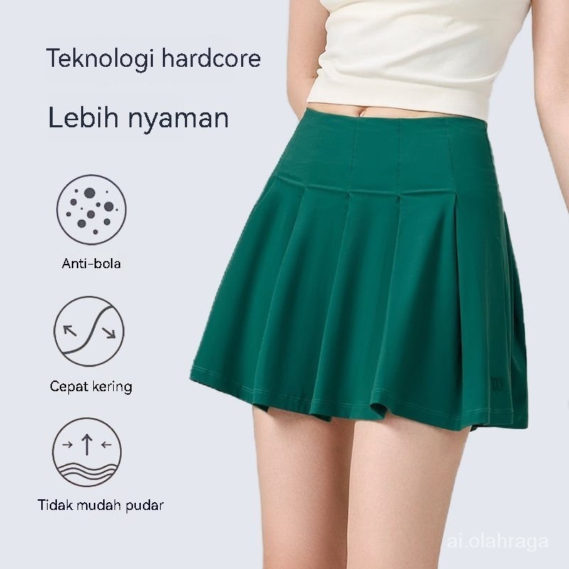 NEW Rok Tenis Badminton Wanita, Bawahan Olahraga Bulu Tangkis Setengah Panjang, Rok Lari dengan Saku