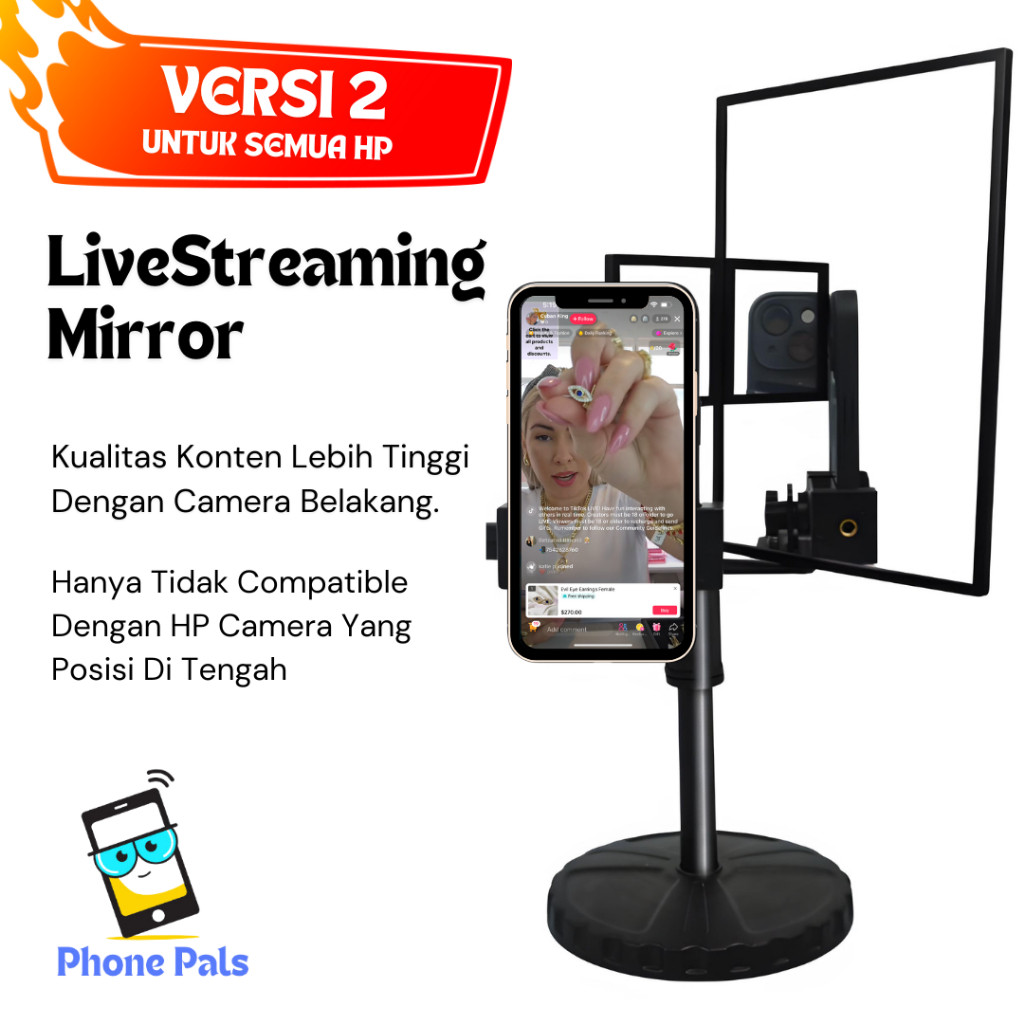 Mirror Stand Livestreaming & Bikin Konten Kamera Belakang | Holder HP Tripod Kaca | Phone Holder for