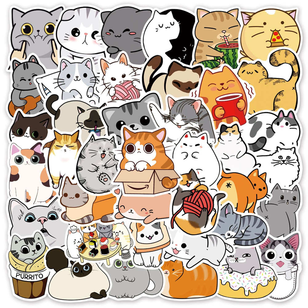 

50PCS Cartoon Cute Cat Animal Personality Graffiti Creative Sticker Toy Skateboard Guitar Computer Refrigerator Desk Decoration