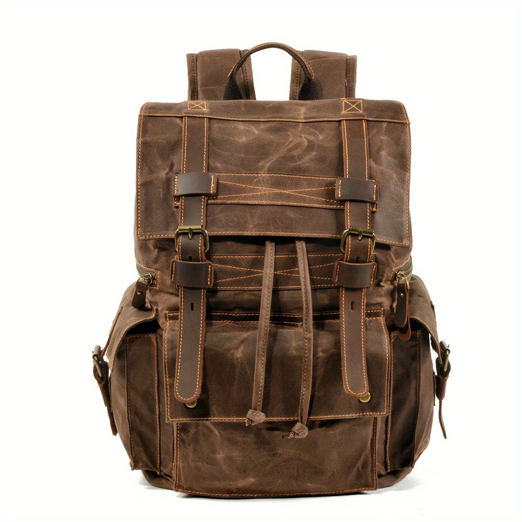 Vintage waxed canvas men's backpack casual laptop backpack large capacity travel rucksack