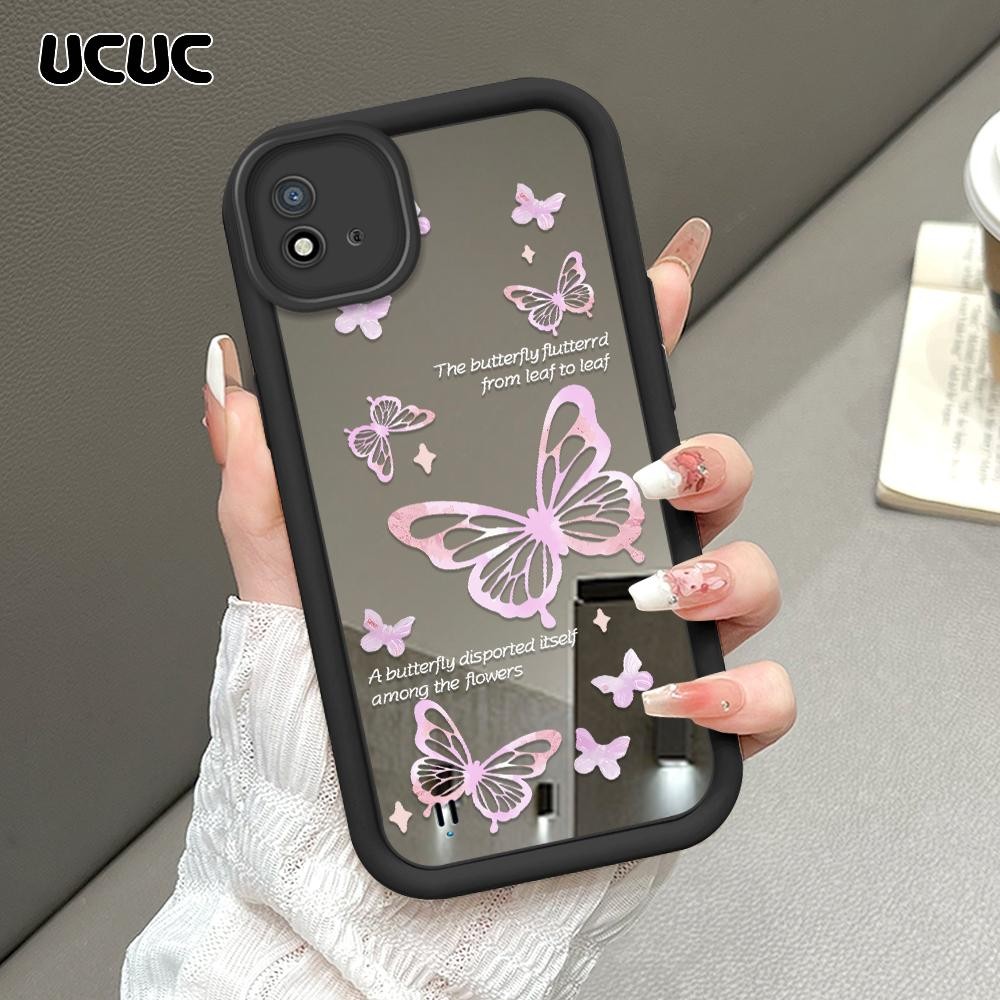 UCUC Realme C20 C20A C11 2021 Exquisite Butterfly Pattern Soft Silicone Mirror Full Cover Camera Sho