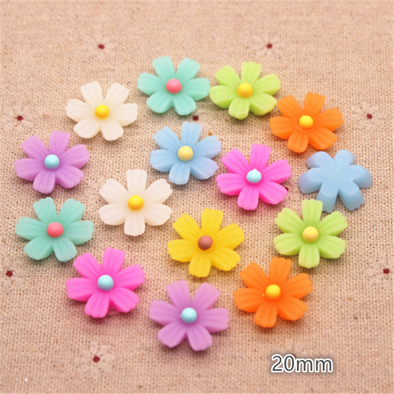 

20pcs 20mm Cute Mix Colors Resin Daisy Flower FlatBack Cabochon DIY Scrapbook Hair Clip Accessories