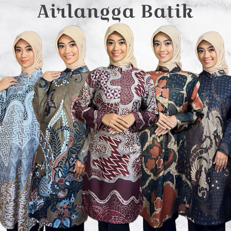 ATASAN TUNIK BATIK KERJA WANITA MODERN LEHER SHANGHAI SERAGAM KANTOR BUSUI FRIENDLY MOTIF KEKINIAN