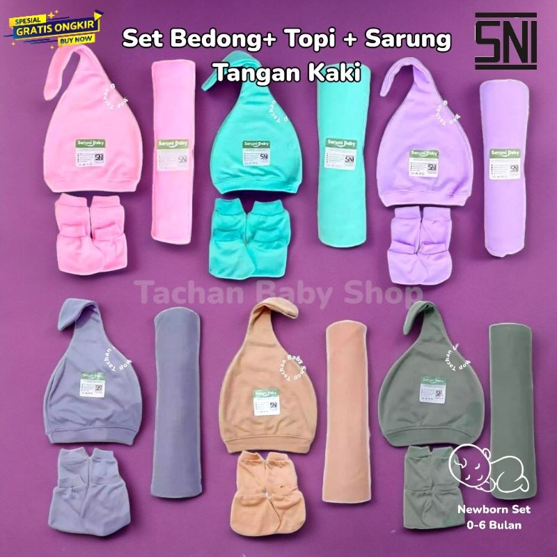 Set Bedong dan Topi + Sarung Tangan Kaki / Set Newborn Bedong Topi Sartaki / Paket Bedong bayi topi 