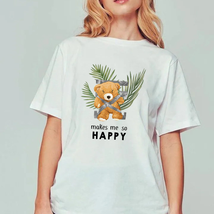 Asli boneka beruang amerika lucu gaya lama korea lengan pendek wanita kaos