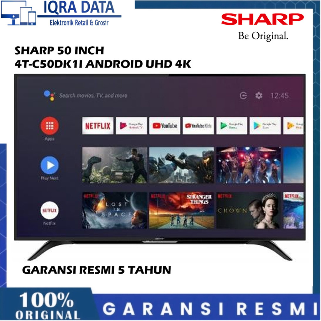 SHARP AQUOS 50 INCH 4T-C50DK1I ANDROID TV - UHD 4K HDR - DIGITAL TV GARANSI RESMI 5 TAHUN