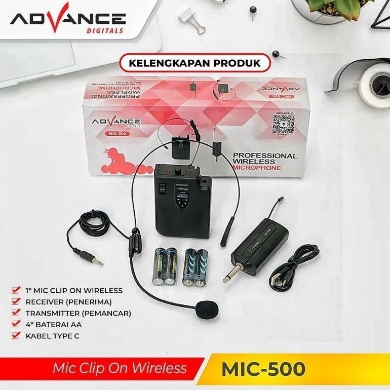 ADVANCE MIC 500 / MIC 500 LED CLIP ON WIRELLES / MIC BANDO ADVANCE MIC-500 / MIC-500 LED