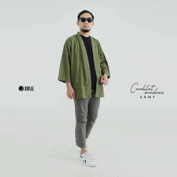 BEST SELLER Cardilat Madani ROSAL - Cardigan Pria Blazer Jas Sholat Polos Kasual - Army, 2XL