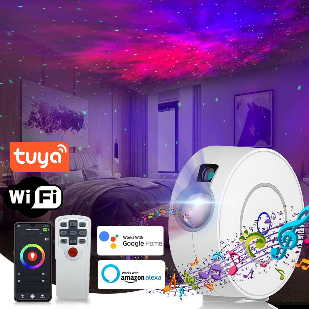 Jinashu Star and Galaxies projector With BT Speaker,Tuya Wifi Smart Sky Star Projector,LED Galaxy Pr