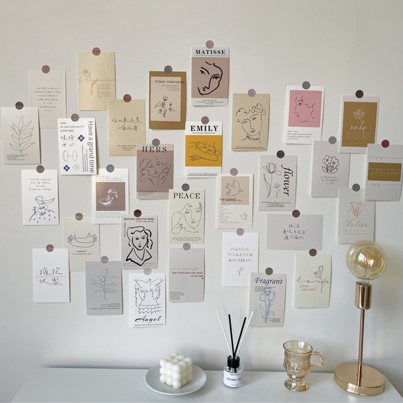 

Ins Abstract Figure Painting Line Art Decorative Card Nordic Vintage Postcard Room Decor Diy Background Wall Sticker 30 Sheets