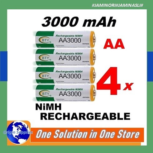 PAKET BATERAI BTY AA 3000 Mah RECHARGEABLE 1,2V + QUICK SMART CHARGER