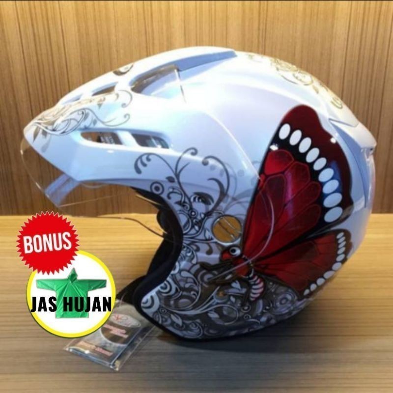 VIRTUE Helm Motor SNI Half Face Wanita Dewasa Soulmate Motif Kupu ABS Original Kaca PC Busa Bisa Dil