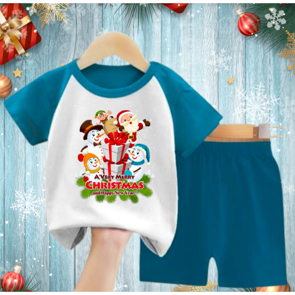 Baju Setelan Anak / Setelan Natal Motif KADO NATAL ( 2-10 Tahun ) untuk Anak Laki-laki dan Perempuan