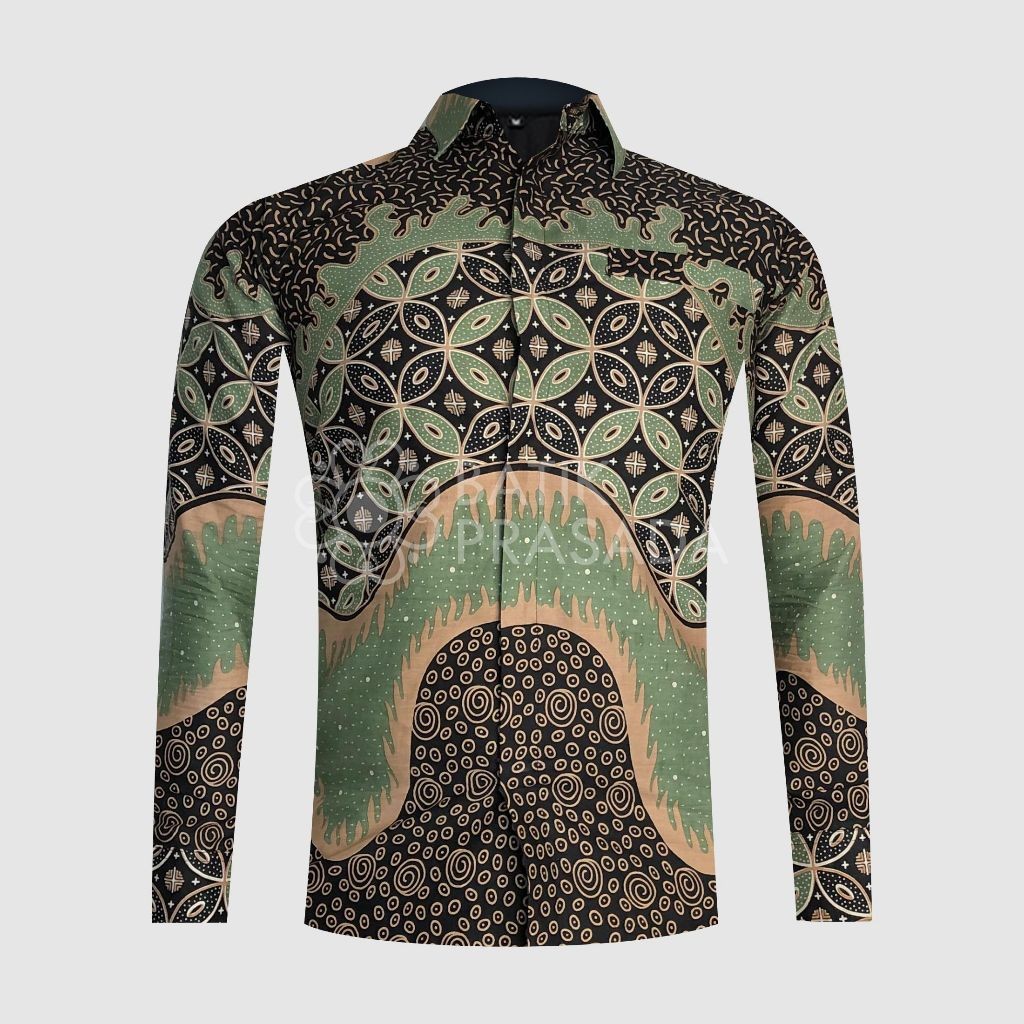 Kemeja Batik Slimfit Lapis Furing Premium Motif  SAGE GREEN BATIK PRASADA BATIK PRASADA