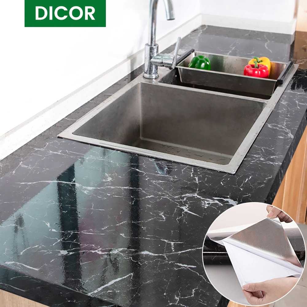 COD Stiker Wallpaper Meja Makan Dinding Dapur Anti Air Minyak Panas Api Waterproof Warna Hitam Dan P