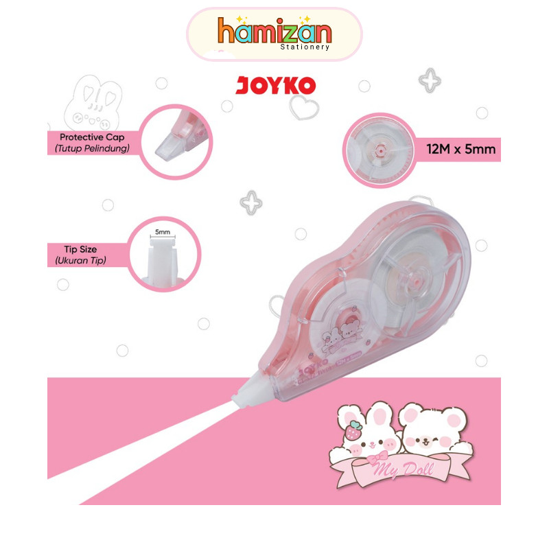 

( 1 pcs ) CT522 MYDL Tipex Kertas / Correction Tape CT-522-MYDL Boneka / Pita Koreksi Joyko Soft Grip CT-522 Doll ( 12 meter x 5 mm ) / Pita Koreksi Correction Tape Joyko CT-522 My Doll Murah Berkualitas