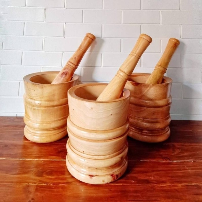Set Lumpang Kayu Mahoni Jumbo - Tumbukan Kayu untuk Uli, Cabe, dan Herbal