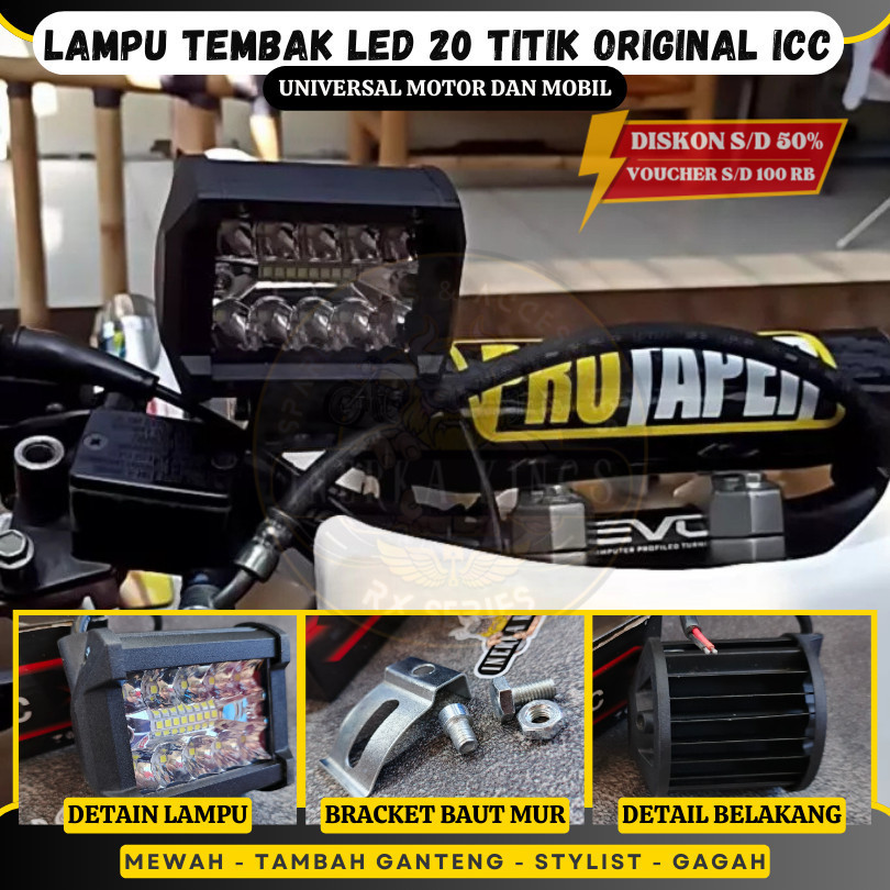 Lampu Tembak Sorot LED Bar Putih 20 Titik Mata 60 Watt 12 Volt Worklight Waterproof Motor Mobil ORIG