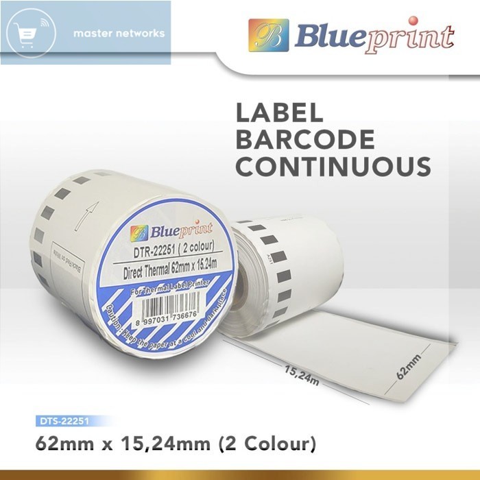 

Blueprint DTS22251 Label Stiker Barcode Brother Ukuran 62mm x 15.24m Continuous 2 Colour Sticker Roll