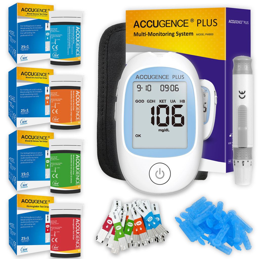 4 in 1 Multifunction Monitor Hemoglobin Blood Ketone Glucose Uric Acid Meter Test Strip HB Anemia Te
