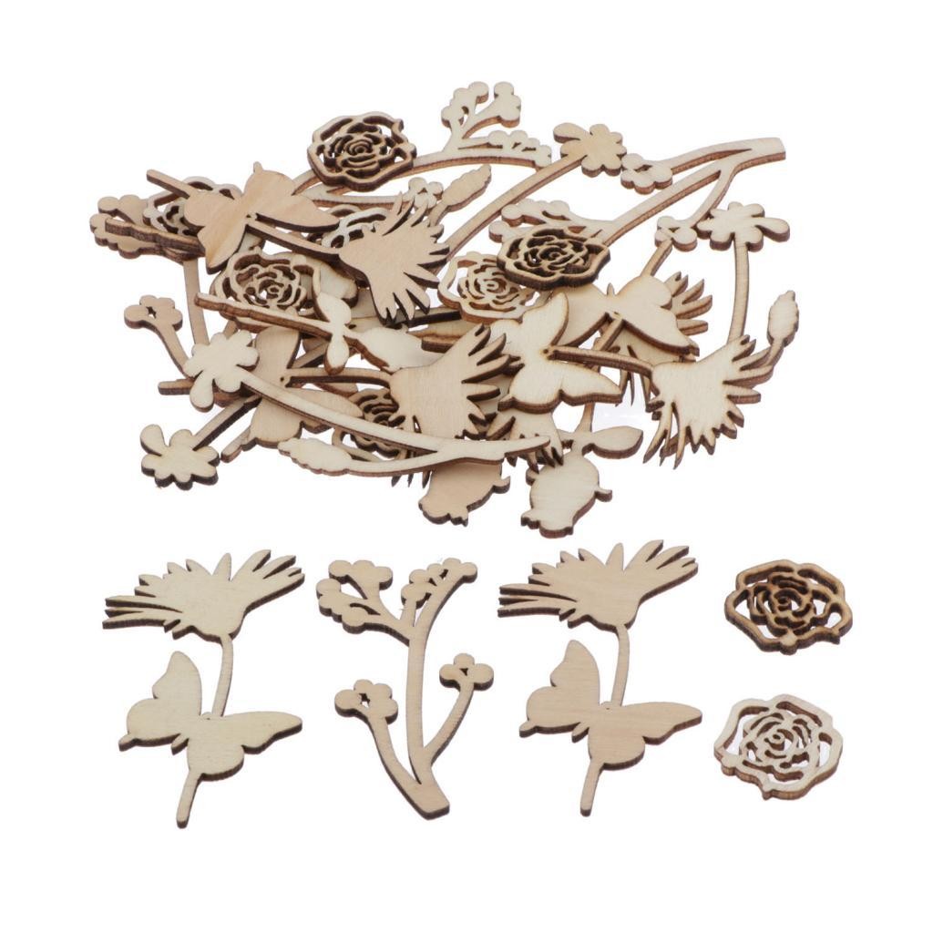 

30x Natural Wood Flower Shape Applique DIY Craft Decor Scrapbooking Rustic