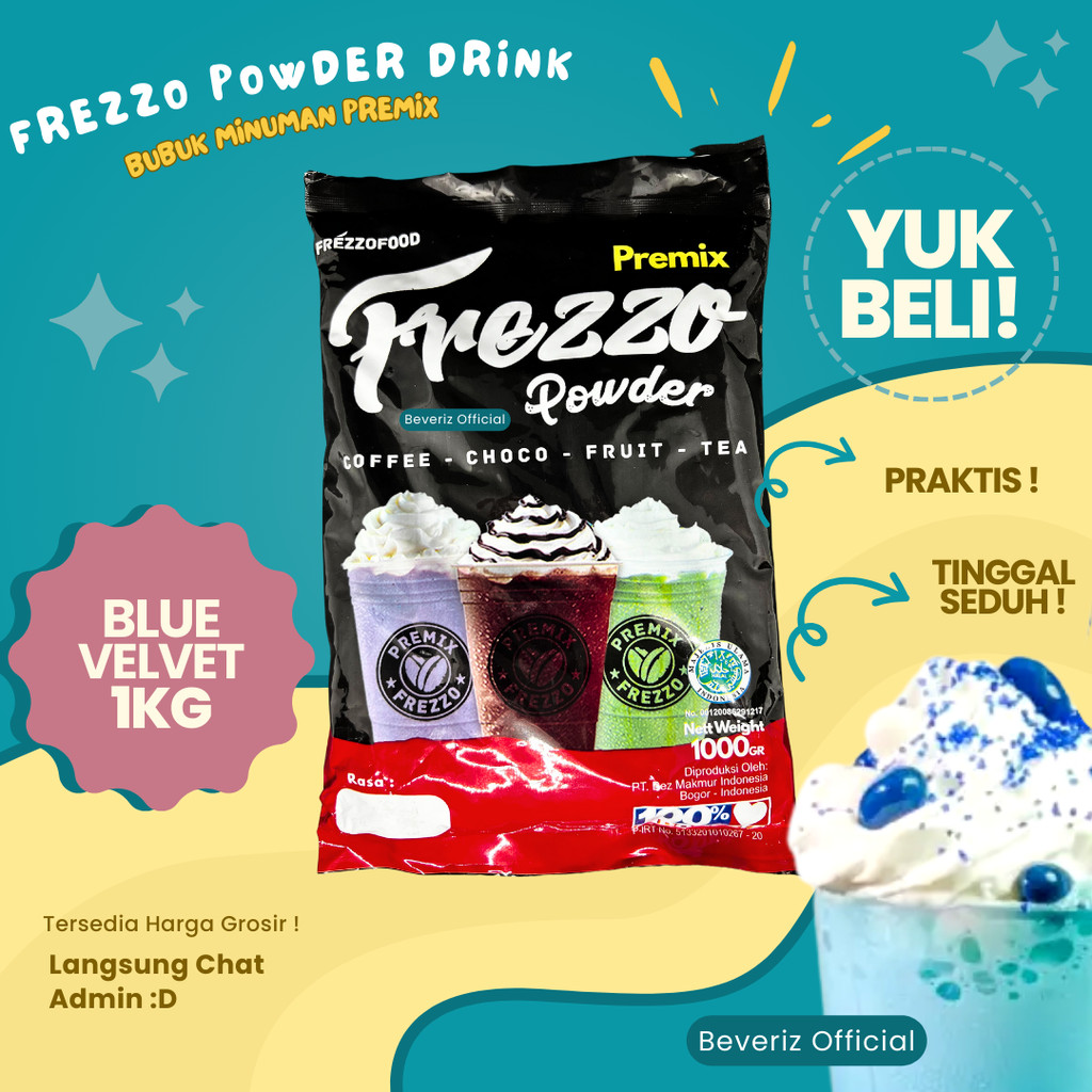 

BEVERIZ Frezzo Bubuk Minuman Rasa Bluevelvet | Bluevelvet Boba Powder Drink 1Kg / 1000gram {Bisa COD} {tersedia harga grosir}