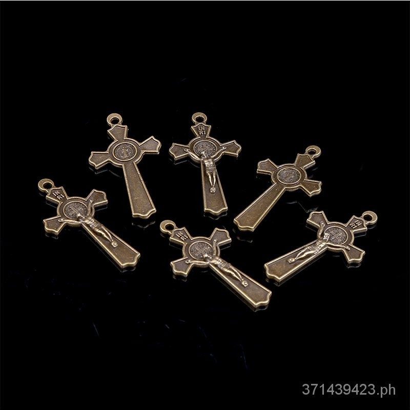 MLKU 10 Pcs Kalung Rosario Salib Perunggu Konektor Kalung Patung Yesus Kristus Gelang Segitiga DIY