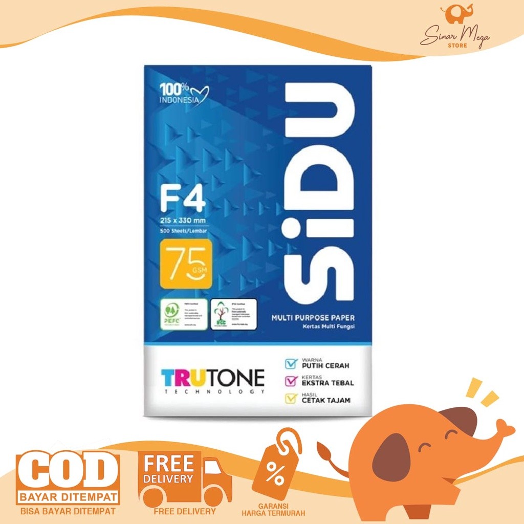 

SIDU Sinar Dunia Kertas Print HVS F4 Folio 75Gsm / Fotocopy Murah Berkualitas