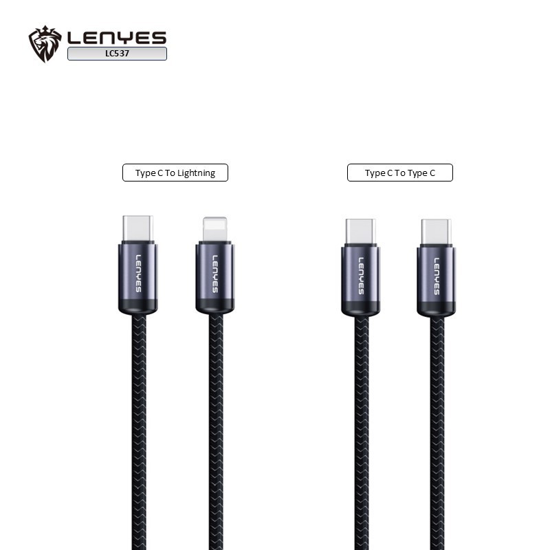 Kabel Data LENYES LC537 Fast Charging 27W Lightning 60W Type C Data Cable Charger Nylon 1 Meter