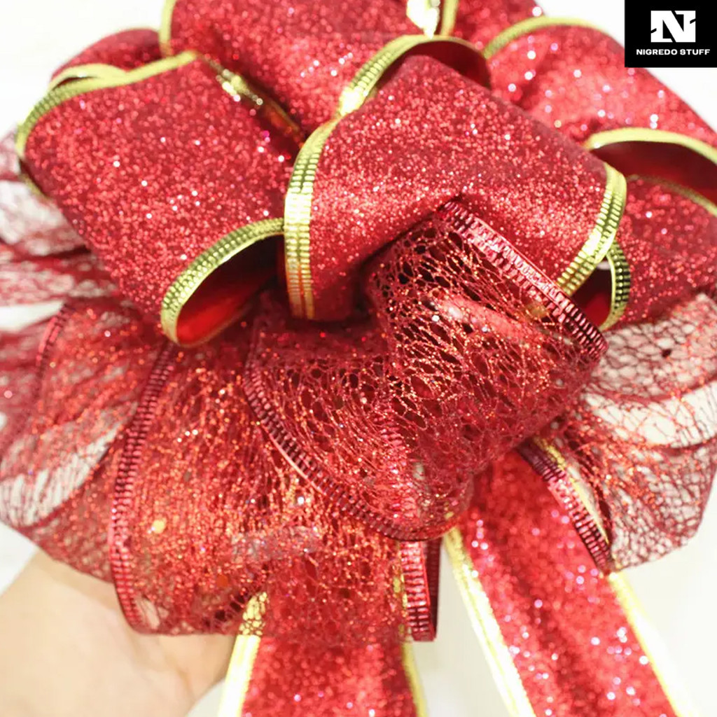 

Nigredo Stuff - (5 METER / ROLL) PITA NATAL GLITER KAWAT ROLL HIASAN ORNAMEN DEKORASI PARCEL JARING LEBAR 6,3 CM