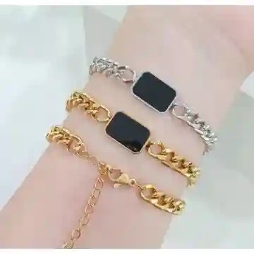 Gelang tangan titanium rantai kotak hitam