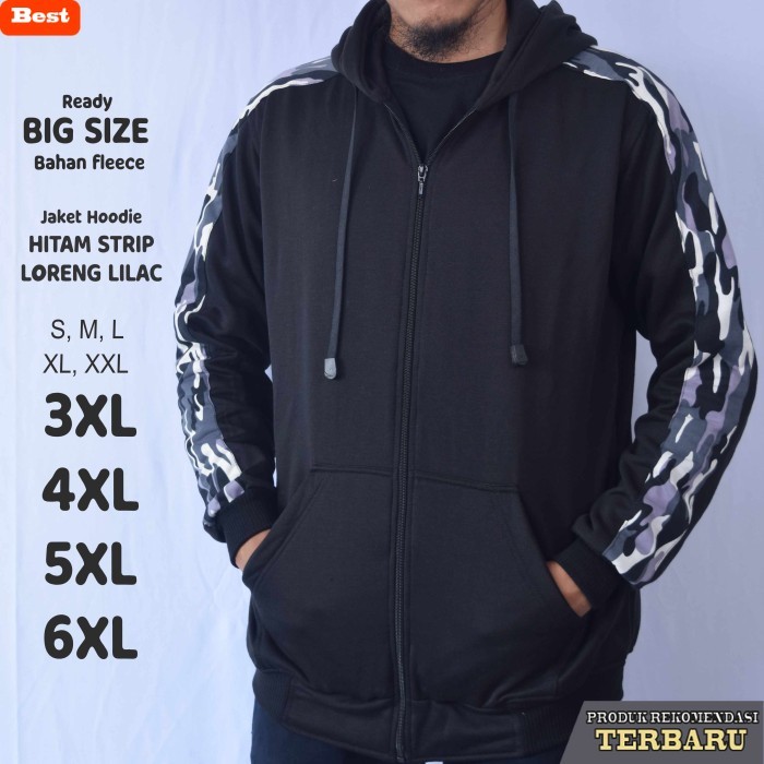 hoodie pria keren Jaket Hoodie Hitam Strip Loreng Lilac Pria Jumbo Big Size - Hitam, S