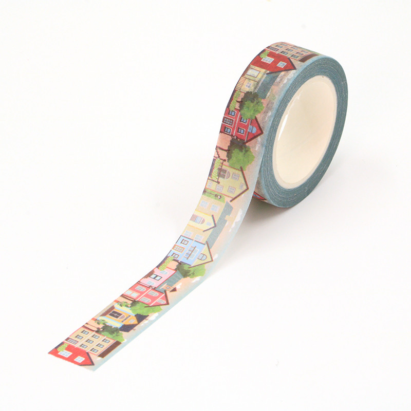 

NEW 1PC Decorative Cute Cafe House Building Japanese Paper Washi Tape Craft Journal Adhesive Masking Tape Stationery