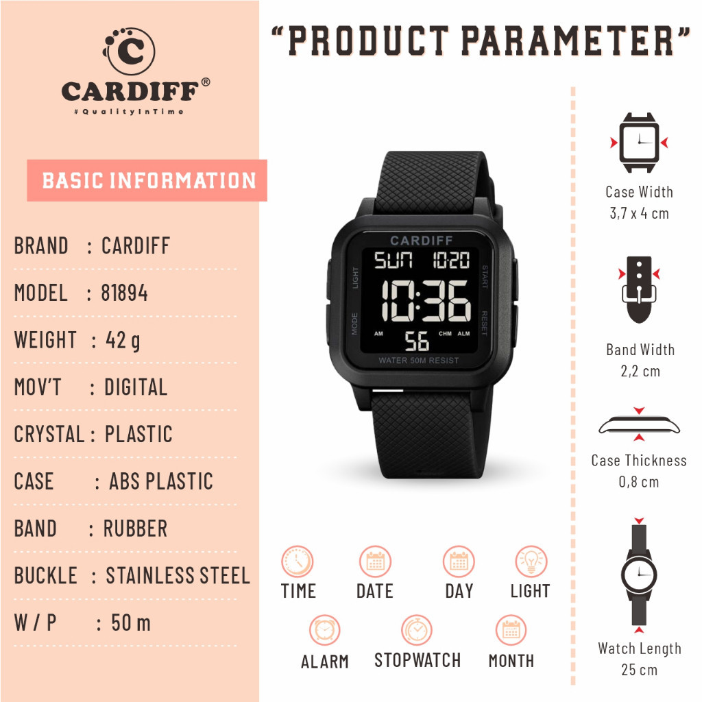 CARDIFF LCD 81894 Jam Tangan Digital Water Resist