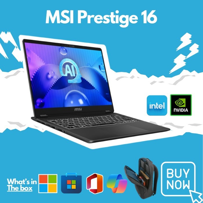 MSI Prestige 16 AI Studio RTX 4050 6GB EVO Ultra 7 155H 16" QHD+ Win 11 + OHS 2021 - 16GB RTX3050