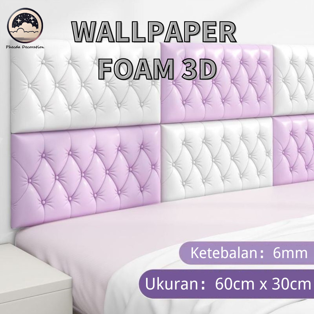 Wallpaper Foam 3D / Stiker dinding latar belakang kepala tempat tidur / Hiasan dinding busa