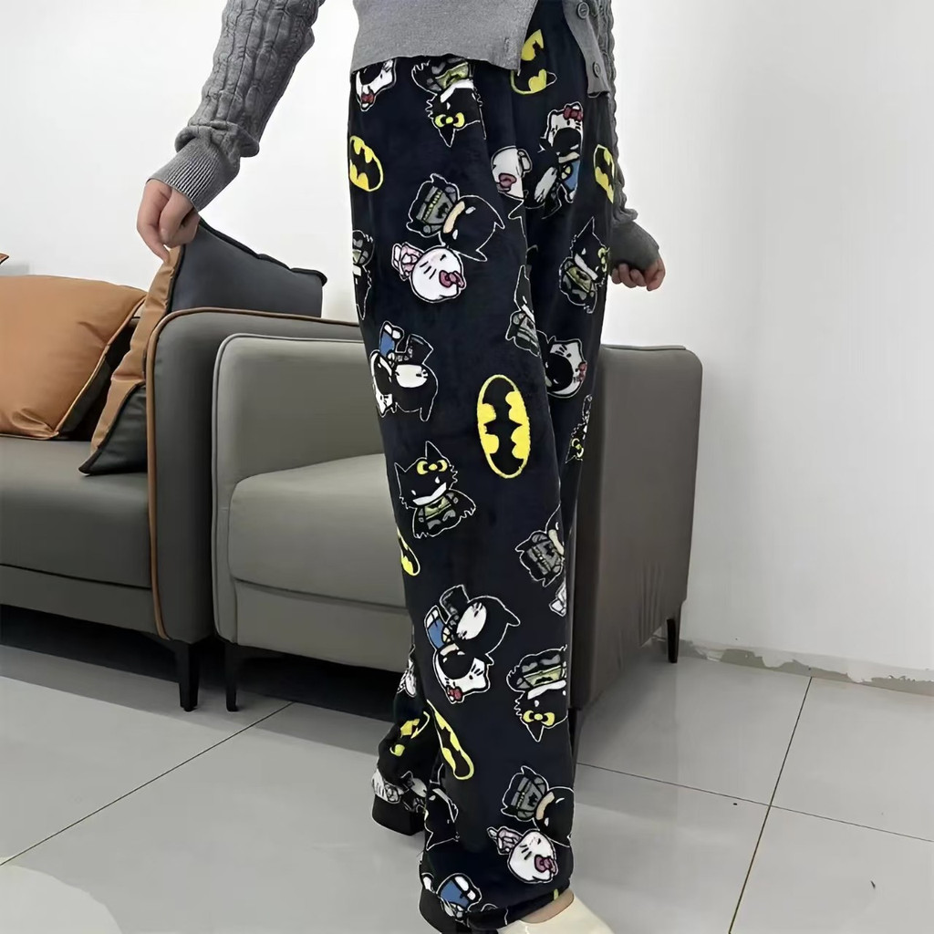 New Sanrio Y2k Autumn Hello Kitty Batman Pajama Pants Cartoon Hip Hop Ladies Warm Casual Flannel Cut