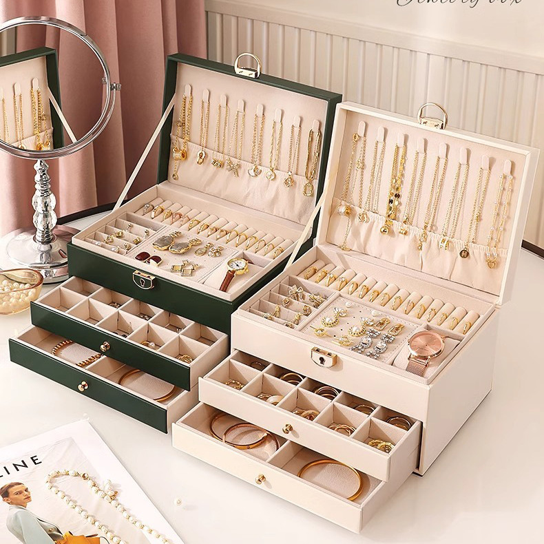 Kotak Perhiasan Dua Lapis Penyimpanan Perhiasan Kotak Anting-Anting Penyimpanan Kalung Jam Tangan Ko