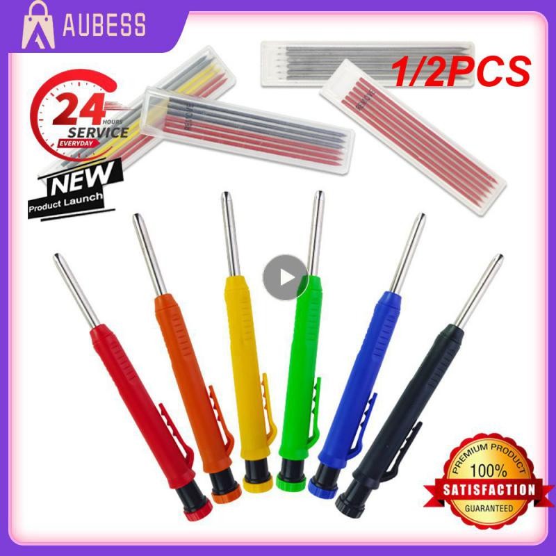 

1/2PCS Solid Carpenter Mechanical Pencil With Sharpener For Woodworking Construction Long Head Carpenter Pencil Stationery