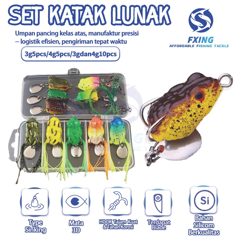 【Setelan Katak Guntur】5pcs/10pcs Set Katak Lembut 3G 3cm/4G 3.5cm, Umpan Pancing Sangat Fleksibel de