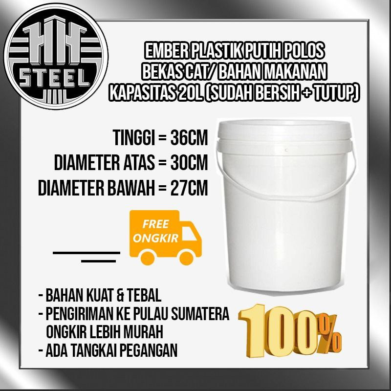 Tersedia EMBER PLASTIK PUTIH POLOS BEKAS CAT 20 KG 20 L DENGAN TUTUP BERSIH