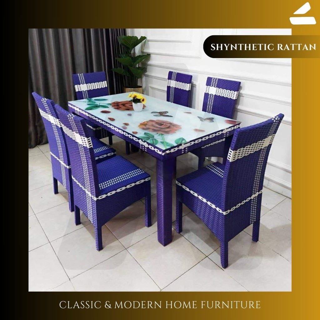 SET MEJA MAKAN 6 KURSI ROTAN SINTETIS / DINNING SET RUANG MAKAN KELUARGA DESAIN MINIMALIS ESTETIK