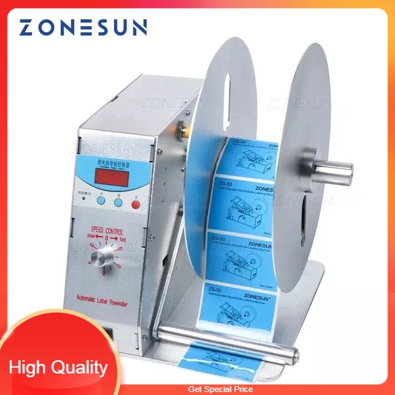 

THE BEST ZONESUN Automatic Label Rewinder For Clothing Wash Label Bar Code Label Price Tag Self-Adhesive Label Sticker Speed Adjustable R