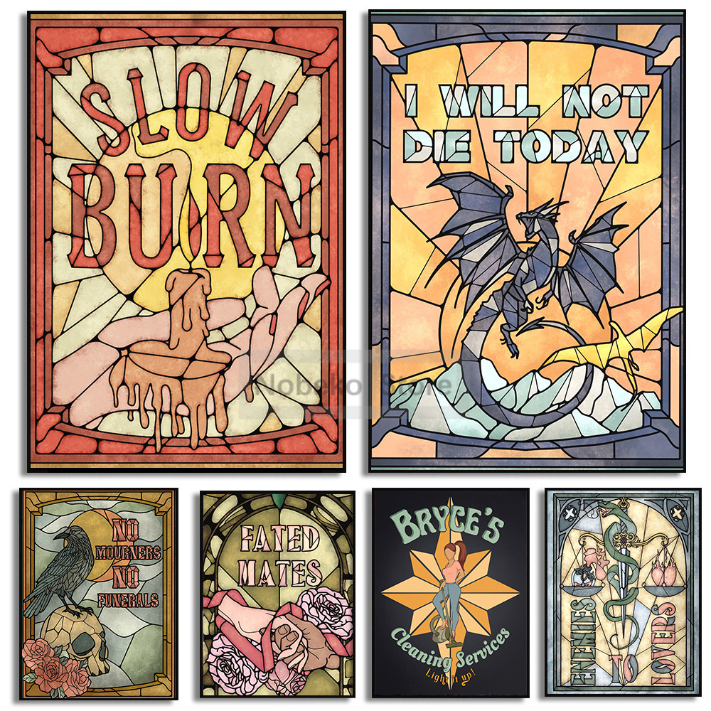 

Book Tropes Poster Fantasy Book Prints Canvas Painting Stained Glass Book Gift Romance Reader Wall Art Pictures Home Room Decor