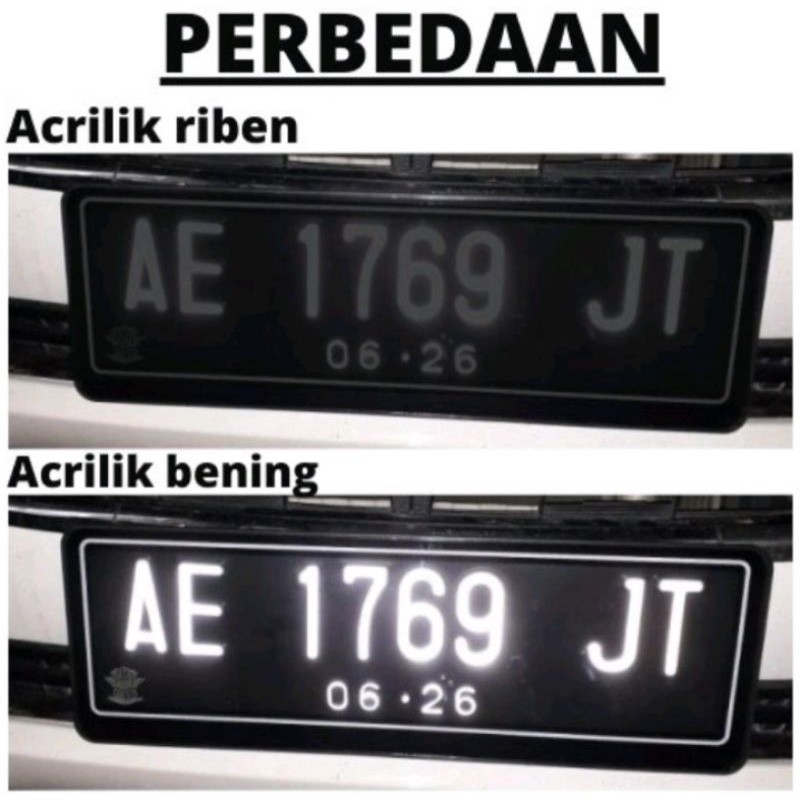 TERMURAH COVER PLAT MOBIL ACRILIK RIBEN HITAM SATU SET 2 PCS bH-2