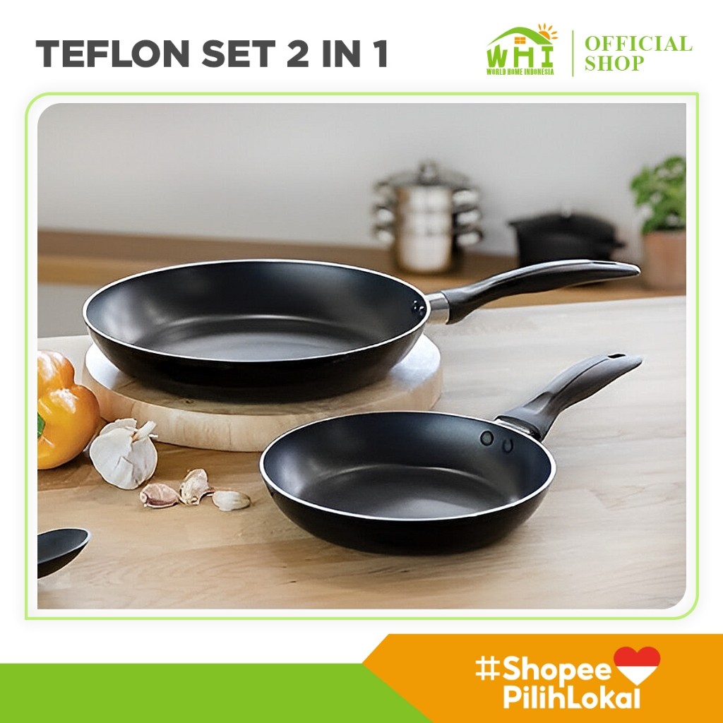 World Home Teflon Fry Pan 2Pcs Teflon Anti Lengket Teflon Set Serbaguna Teflon Murah
