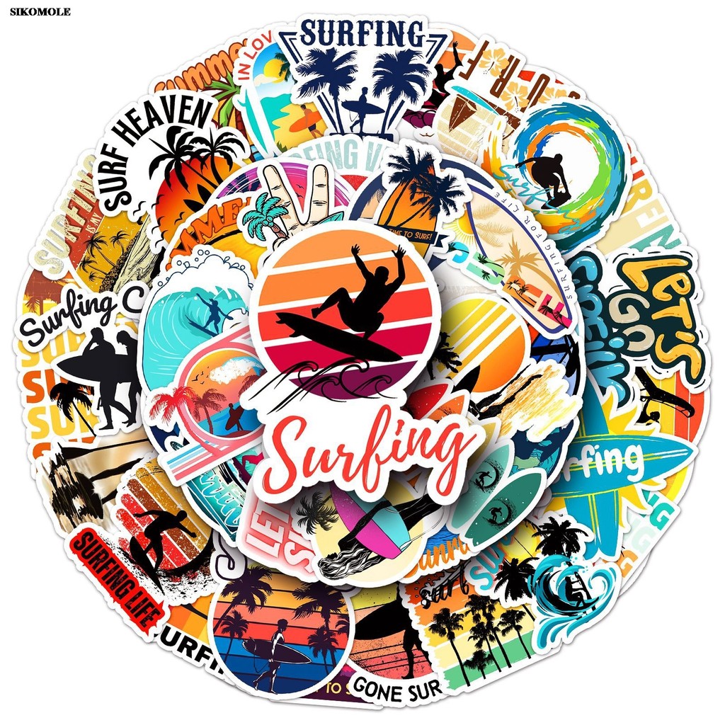 

10/30/50pcs Cartoon Summer Surfing Stickers Beach Surf For Kid DIY Diary Laptop Luggage Skateboard Toys Decals Graffiti Sticker