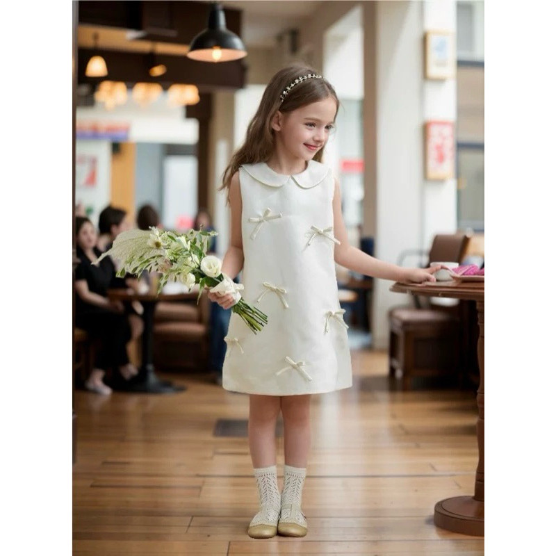 White Bow Dress | Dress Anak Perempuan | Dress Putih Anak Perempuan | Baju Putih Anak Perempuan