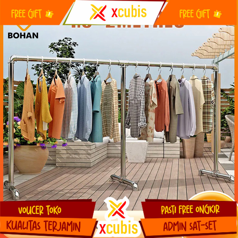 Jemuran Baju Besi Stainless 【1.3×2 M】Rak Gantungan Baju Besi Stand hanger Gantungan Baju Minimalis J