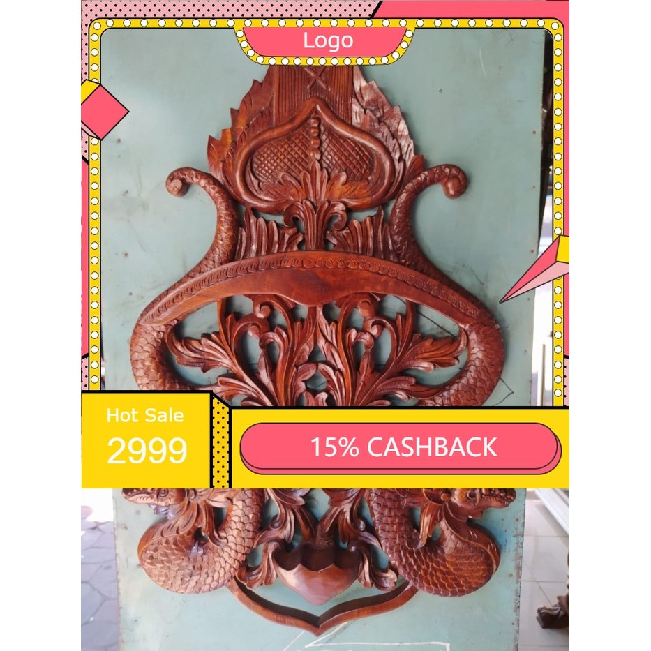 Blawong Tempat Keris Isi 3 Ukiran Naga Keraton Lambang PB X Kayu Jati LRS16